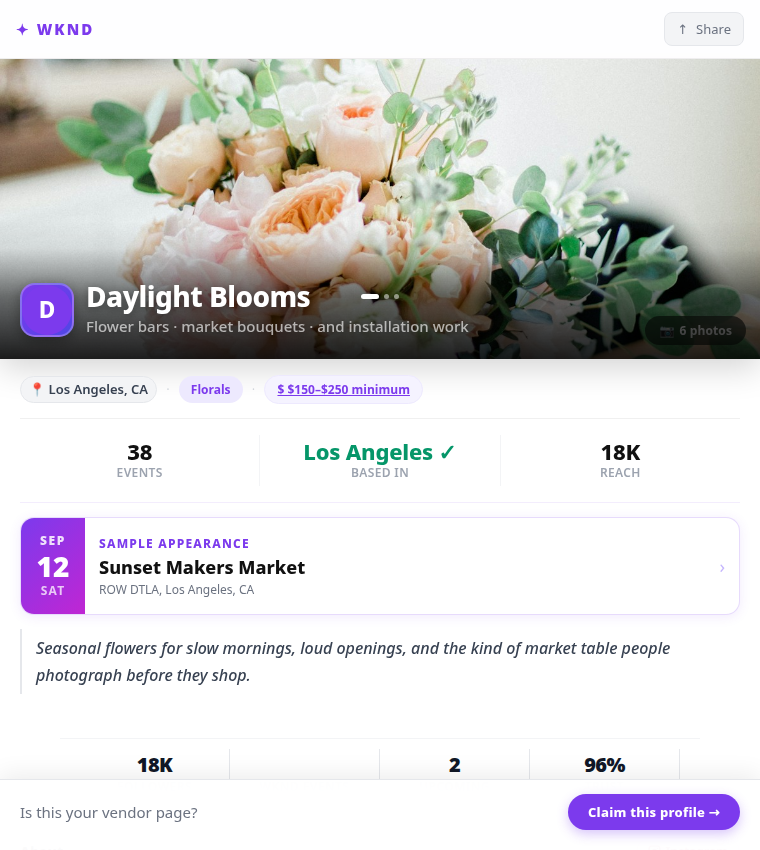 Sample floral vendor storefront preview