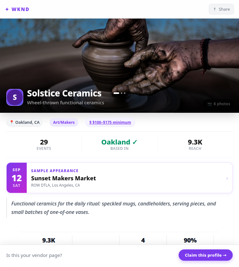 Sample maker vendor storefront preview
